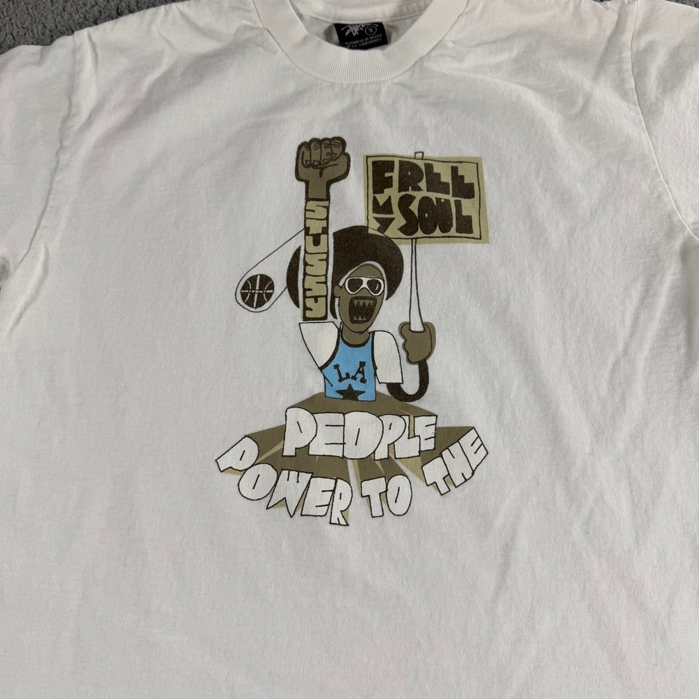 Stussy Power to the People Free My Soul Graphic T-Shirt Mens Small White LA
